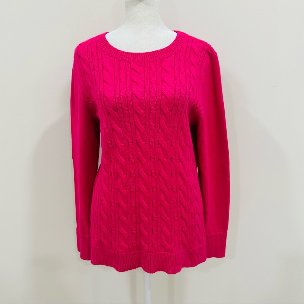 TALBOTS Sweater Size M Cable Knit Cuff Button Long Sleeve Pink